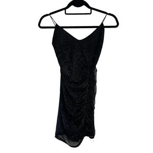 Windsor Black Glitter Bodycon Mini Dress Medium Gathered V Neck Spaghetti Straps